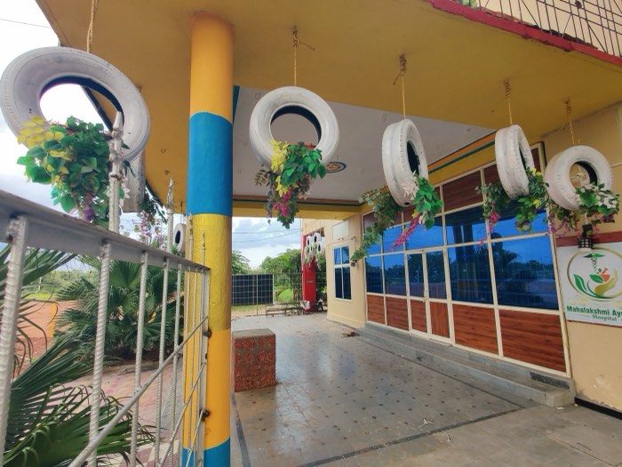 Covered veranda leading to reception